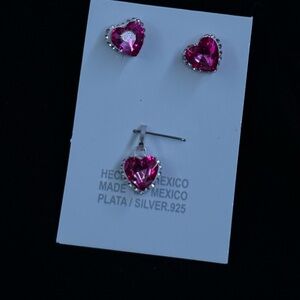 Heart-Shaped Pink Sterling Silver Earrings